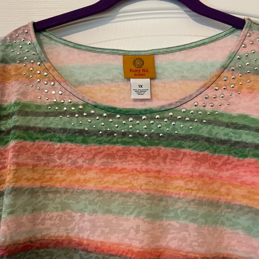 Ruby Rd. Multicolor Striped Tunic with Studded Neckline - Picture 5 of 7